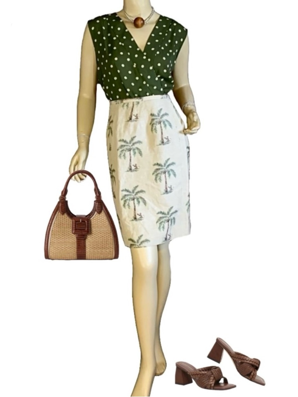 TALBOTS KHAKI, BROWN & GREEN LINEN & SILK VINTAGE 1990'S MONKEY PRINT SKIRT (10)